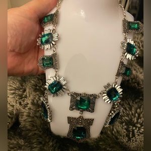 Holiday Festive Gown Necklace with Emerald stone and Rhinestone